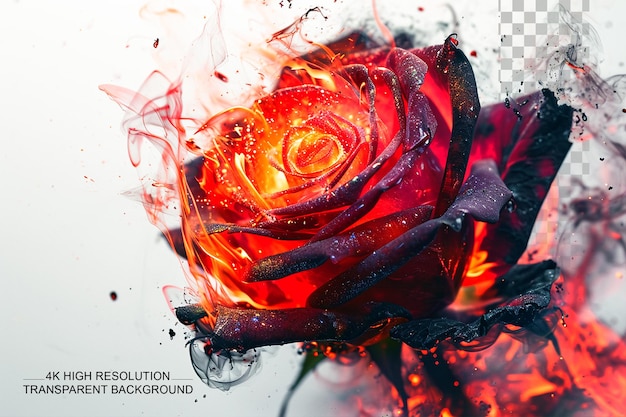 PSD rose flower with fire love rose shaped design on transparent background