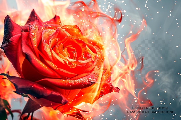 PSD rose flower with fire love rose shaped design on transparent background