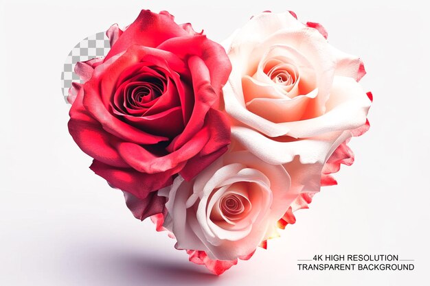 PSD rose flowers with happy valentines day on transparent background