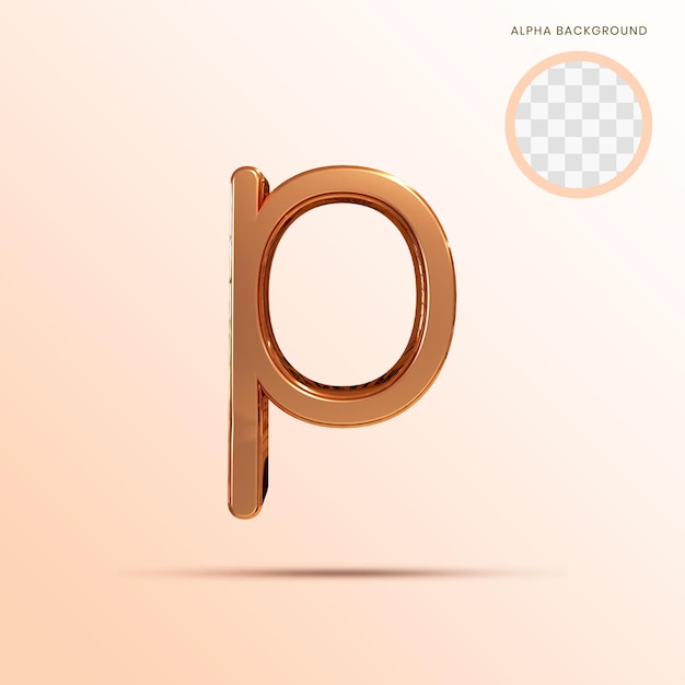 Rose gold Alphabet lowercase p 3D