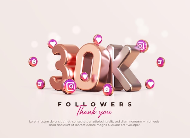 rose gold and silver 3d 30k followers thank you with instagram icons