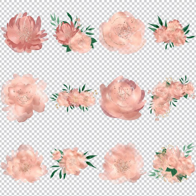 PSD rose gold watercolor flowers beautiful modern 3d colorful flowers