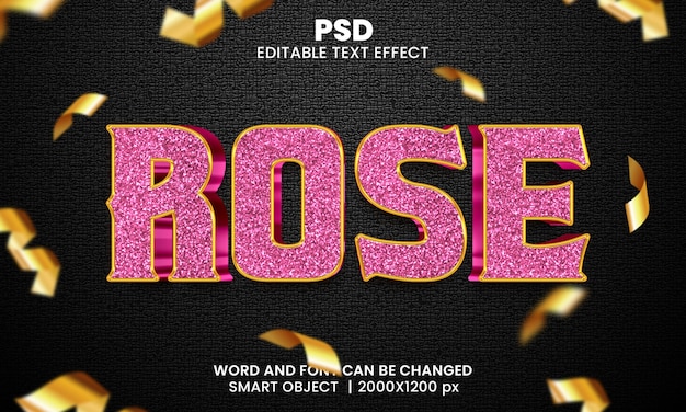 Rose luxe 3d bewerkbaar teksteffect premium psd met achtergrond