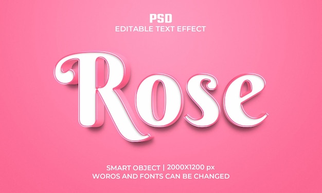 Rose pink 3d photoshop editable text effect With Background