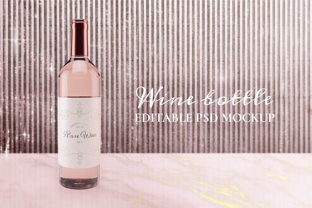 PSD rosé wine bottle mockup, editable festive design