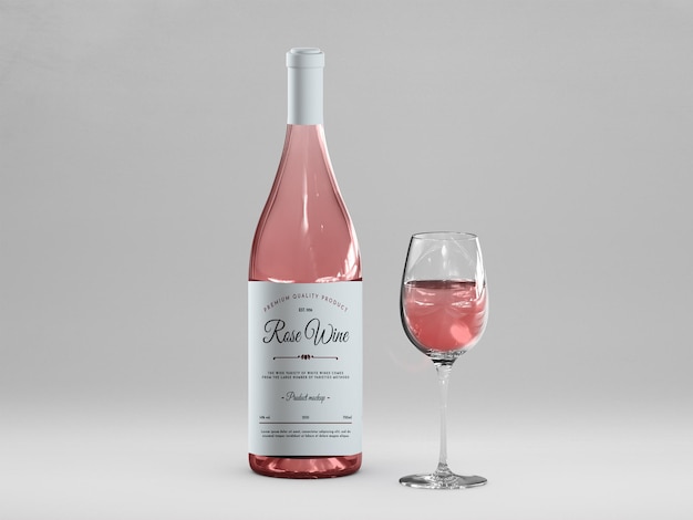 PSD rose wine bottle mockup template