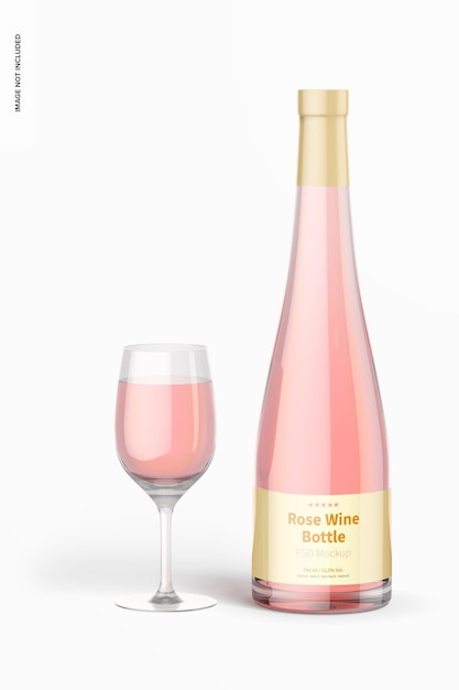 PSD rose wine bottle mockup