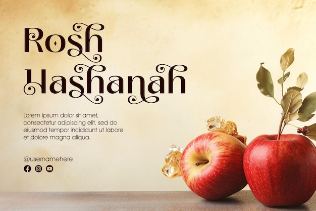 PSD rosh hashanah design with apple background