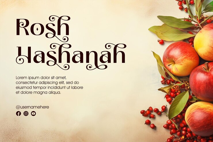 PSD rosh hashanah design with apple background