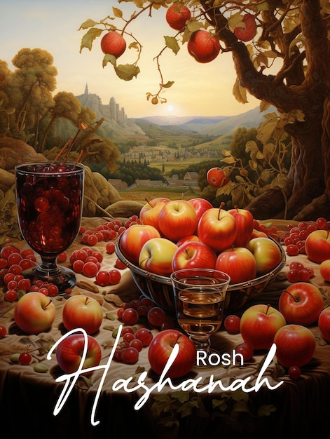 PSD rosh hashanah greeting social media post design with apple background