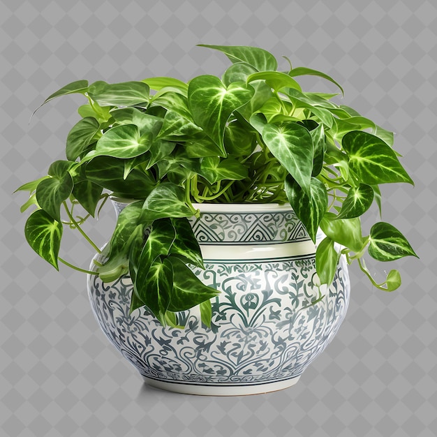 PSD roślina z białym i zielonym garnkiem z wzorem na nim