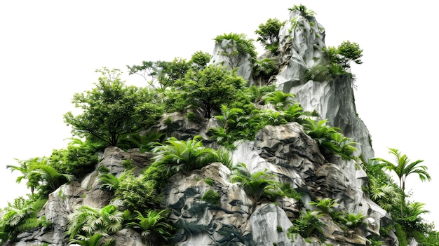 PSD roślinna góra odizolowana na przezroczystym tle szczytów z roślinnością lasów i dżungli