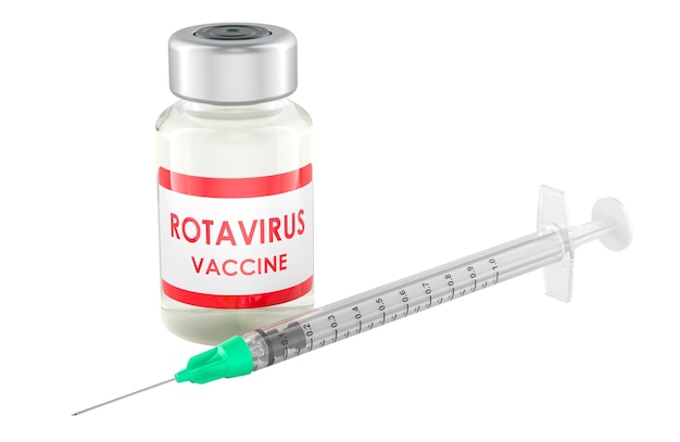 rotavirus vaccine vial with syringe 3d rendering isolated on transparent background