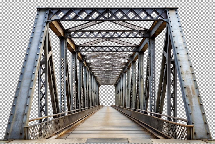 PSD a rough metal bridge entrance going to nowhere