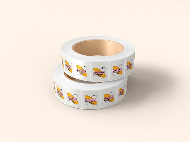 PSD round adhesive sticker roll branding mockup