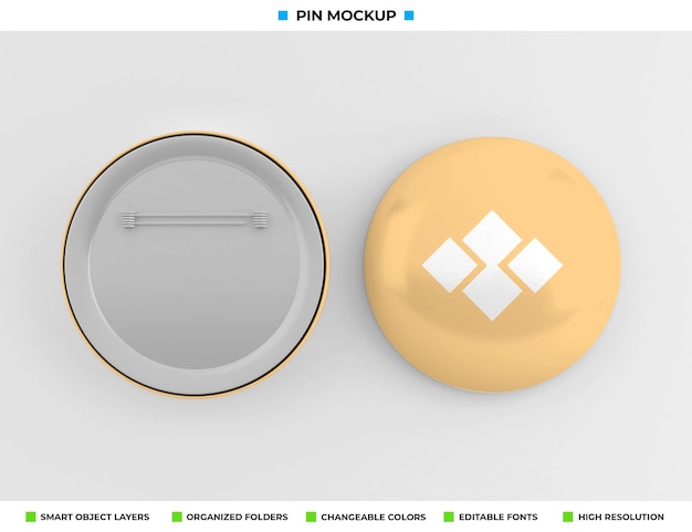 PSD round badge, pin or button mockup design