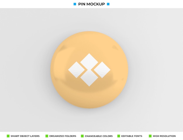PSD ラウンドバッジ、ピンまたはボタンのモックアップデザイン