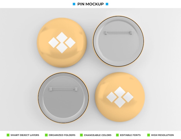 PSD 라운드 배지, 핀 또는 버튼 모형 디자인
