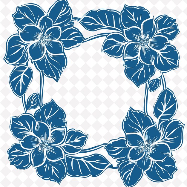 PSD a round blue and white floral design with blue flowers and leaves