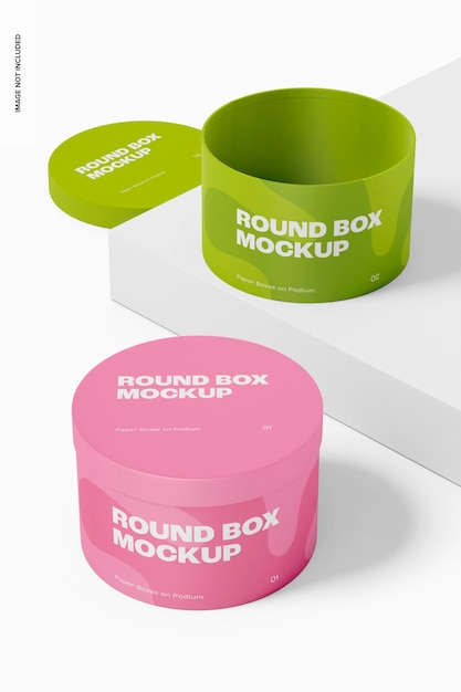 round boxes mockup, opened and closed
