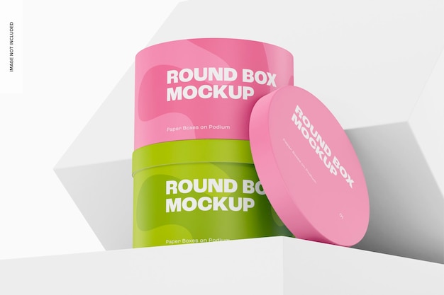 PSD round boxes mockup, stacked