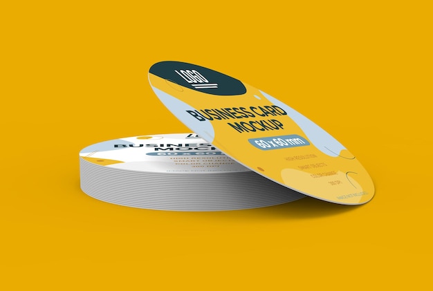 Round business card mockup in 3d rendering