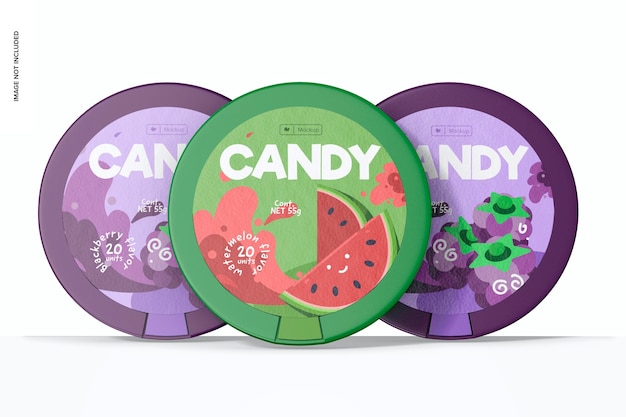 PSD round candy boxes set mockup