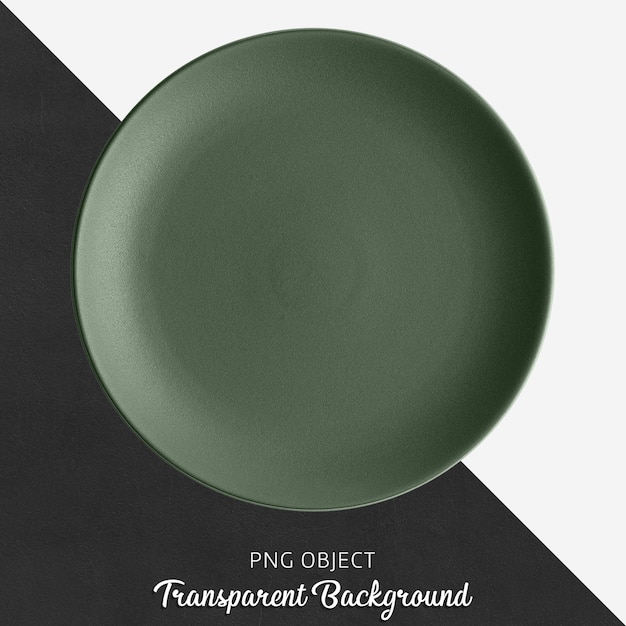 Round ceramic dark green plate on transparent background