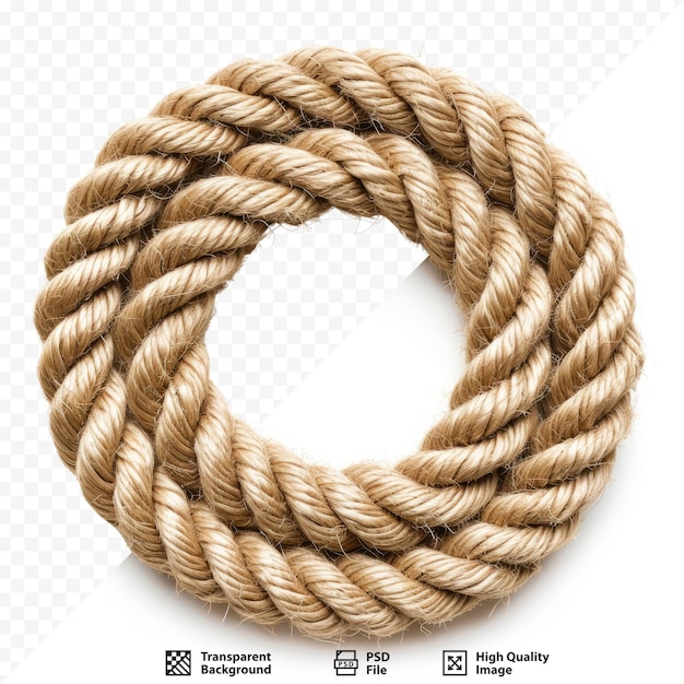 PSD round circle made of linen rope string isolated over the white isolated background