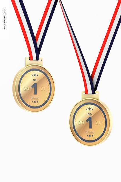 PSD round competition medals with ribbon mockup