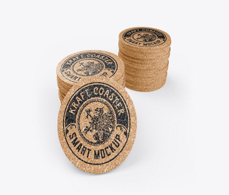 PSD round cork coaster mockup