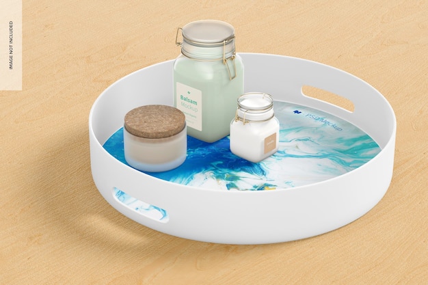 Round Decorative Tray Mockup with Jars