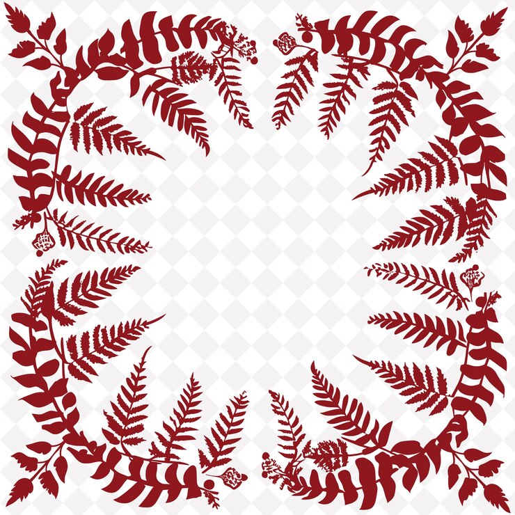 PSD a round design of red leaves and branches with a white background