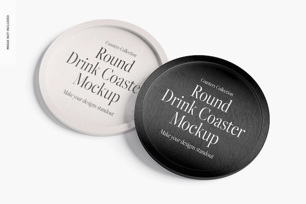 PSD round drink coasters mockup, top view