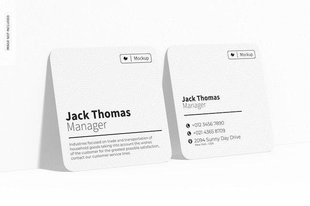 PSD round edges square business cards mockup, leaned