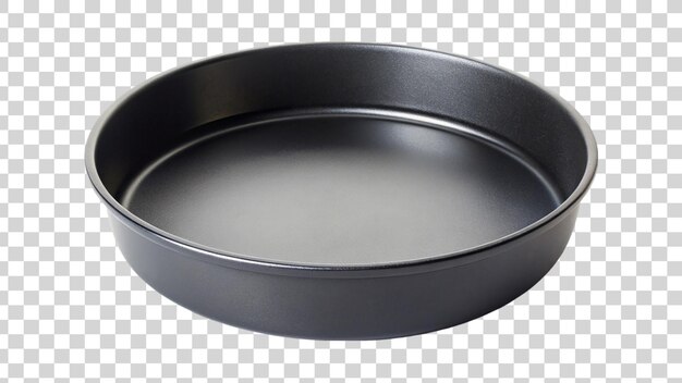 Round empty black non stick tray isolated on transparent background