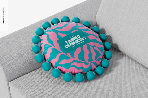 PSD round fabric cushion mockup, perspective