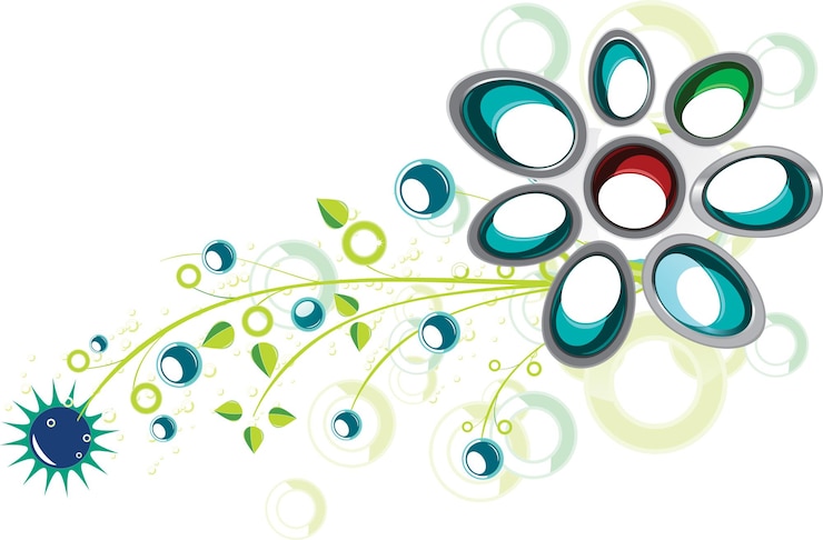 PSD round flower illustration with green stem