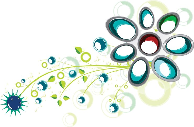 PSD round flower illustration with green stem