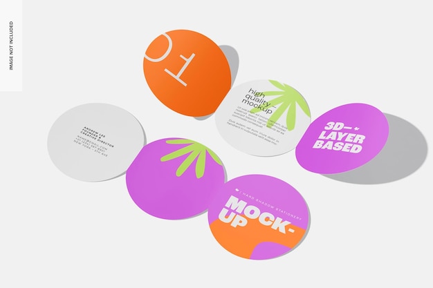 round folding brochures mockup, front and back view