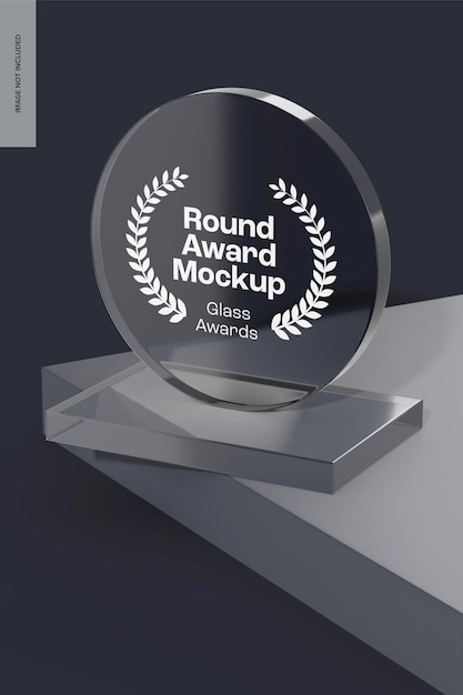 PSD round glass award mockup, right view