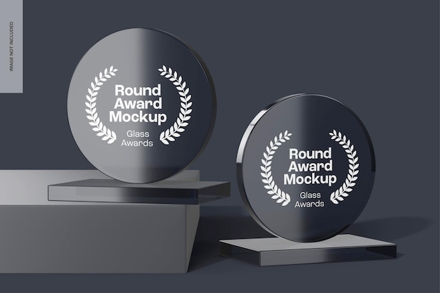 round glass awards mockup, right and left view