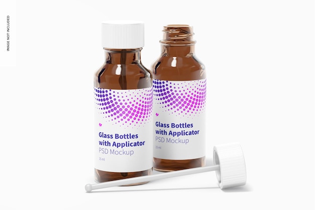 Round Glass Bottles with Applicator Rod Mockup, Front View