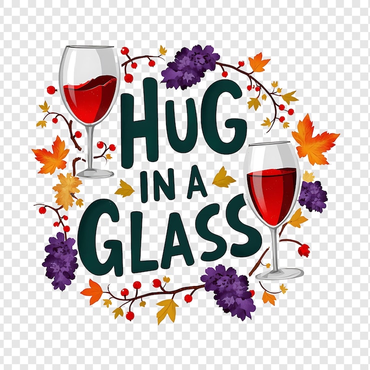 PSD a round glass with grape juice text design