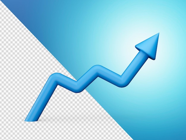 PSD round growth arrow up blue shiny 3d graphs 3d illustration isolated background