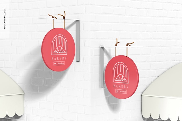 Round hanging signage mockup side view