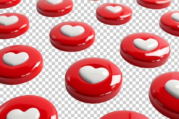 Round heart buttons isolated on transparent background png psd