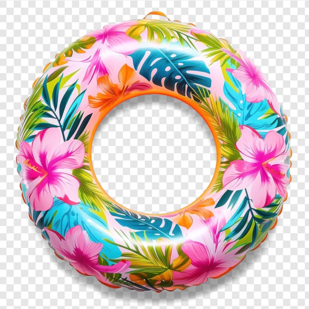 PSD round inflatable swimming belt top view tropical pattern on transparency background psd