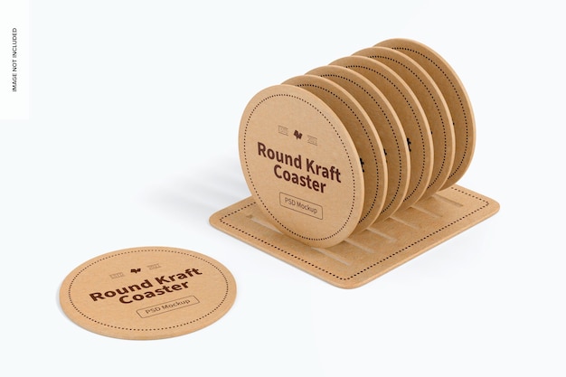 Round Kraft Coasters Mockup, Perspective