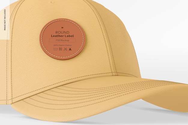 PSD round leather label on cap mockup